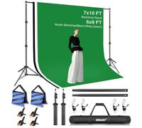 EMART 2 x 3 m Sistema di Supporto Sfondo Fotografico con 3 Sfondi in Mussola (Nero, Bianco, Verde), Supporti Fondale per Ritratto, Studio Fotografia, Streaming Video