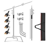 EMART C Stand in 100% Acciaio Inossidabile, 3m Supporto di Luce Regolabile con 128 cm Braccio di Prolunga, SnodiGiraffa e Base Tartaruga per Riflettori, Softbox, Monoluce, Ombrello