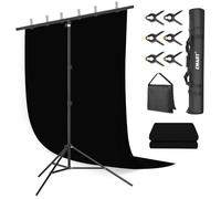 EMART Fondale Nero Con Supporto, Fondale Fotografico Nero Da 1,5x2 m Con Kit Di Supporto Per Sfondo Da 2x2 m Per Lo Studio Fotografico e Video, Include 6 Morsetti a Molla e 1 Sacchetto Di Sabbia