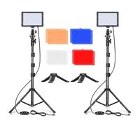 EMART Illuminazione a LED per fotografia, luce da studio con treppiede regolabile da 134,6 cm e 9 filtri colorati, 4 deflettori per registrazione video, streaming di giochi, YouTube, 2 confezioni