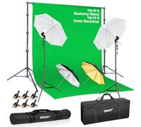 EMART Kit di sfondo verde da 3,5 x 3,5 m, ombrello fotografico con lampadine da 5500 K, sfondo verde da 3,5 x 4,5 m, con morsetti a molla, kit di illuminazione professionale per fotografia, per studio