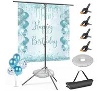 EMART Kit di supporto portatile a forma di T per sfondo fotografico, larghezza 1,5 m, altezza 2,6 m, regolabile, supporto per sfondo fotografico, piccolo kit di supporto per feste, striscioni,