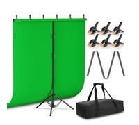 EMART Kit sfondo verde con base pieghevole inversa, sfondo verde per foto da 1,5 x 2 m, con supporto portatile a forma di T e 5 morsetti per fotografia, servizi fotografici, registrazione video in