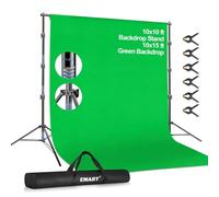EMART Kit sfondo verde per schermo, 3,4 x 3,4 m, kit di supporto per | Sistema di supporto per sfondo fotografico, con 100% mussola di cotone, 3 x 4,5 m, 6 morsetti per studio fotografico, video