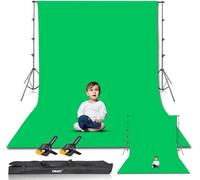 EMART Kit Supporto per Fondale Regolabile da 2,6 m × 3 m, Sfondo Verde con 2 Morsetti e Borsa per il Trasporto per Studio Fotografico, Ritratto, Prodotto e Video