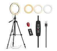 EMART Luce ad anello da 25,4 cm con treppiede regolabile da 55 '' per iPhone, 3 modalità di colore e 10 livelli di luminosità Luci per selfie circolari con telecomando wireless e supporto per telefono