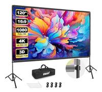 EMART Schermo per proiettore da esterno con supporto, 120 pollici, portatile, per interni, 16:9 4K HD, schermo cinematografico posteriore anteriore e treppiede pieghevole con borsa per il trasporto