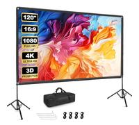 EMART Schermo per proiettore da esterno con supporto, 120 pollici, portatile, per interni, 16:9 4K HD, schermo cinematografico posteriore anteriore e treppiede pieghevole con borsa per il trasporto