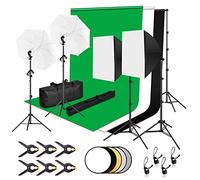 EMART Set Studio Fotografico, Sistema Di Sfondo Per Studio Fotografico 2,6 M X 3 M Con 3 Sfondi Fotografici + Supporto + Set Softbox + Riflettore 5 in 1 + Ombrelli Per Studio Fotografico, Ritratti Di
