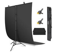 EMART Sfondo Nero con Supporto, 1,5 x 2,6 m, 1,5 x 2 m, Schermo Pieghevole con Supporto Portatile a Forma di T per Servizi Fotografici Ritratti Feste Video Studio Fliming