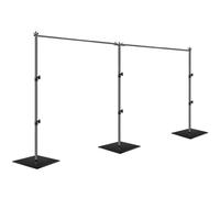 EMART Supporto per sfondo fotografico, 2,1 x 6 m, per feste, tubo per foto regolabile e drappeggio, con base in acciaio resistente in metallo per compleanni, matrimoni, colore nero