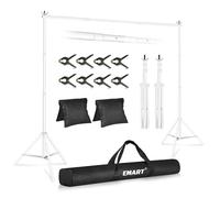 EMART Supporto per sfondo fotografico, 2x3 m (l x H), regolabile, kit di supporto con 2 barre trasversali, 8 clip, 2 sacchi di sabbia e custodia, decorazione per feste, matrimoni, foto, bianco