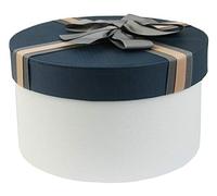 Emartbuy 17 x 9,5 cm scatola regalo rotonda, scatola bianca con coperchio blu e strisce nastro marrone