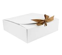Emartbuy Confezione da 12 scatole regalo quadrate, 16,5 x 16,5 x 5 cm, facili da montare, scatola bianca con fiocco a nastro