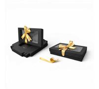 Emartbuy Confezione da 12 scatole regalo rettangolari in kraft, colore nero, con coperchio trasparente e nastro satinato, 21 x 12,5 x 2,5 cm