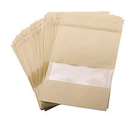 Emartbuy Sacchetti di Carta Kraft da 50 Pc Borsa per Alimenti Sacchetto Sigillante Riutilizzabile con Finestra Trasparente Sacchetti per I Chicchi di caffè della Caramella del tè - 20 cm x 30 cm
