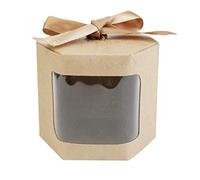 Emartbuy Sacchetti regalo esagonali in carta resistente, 10 x 10 x 12 cm, colore marrone, per cupcake, biscotti, muffin, tortine, con finestra trasparente e nastro, confezione da 96