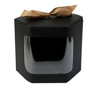 Emartbuy Sacchetti regalo esagonali in carta resistente, 13 x 13 x 14 cm, colore nero, per cupcake, biscotti, muffin, tortine, con finestra trasparente e nastro, confezione da 12