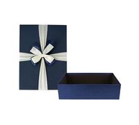 Emartbuy Scatola Regalo, 29 x 21 x 9 cm, Scatola Blu Con Coperchio e Nastro Blu Crema