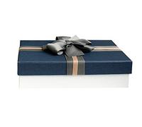 Emartbuy Scatola Regalo, 29 x 21 x 9 cm, Scatola Crema Con Coperchio Blu e Nastro Arco a Strisce