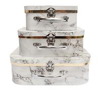 Emartbuy Set di 3 Scatole Regalo Rigide, Valigia Scatola Regalo, Stampa in Marmo Bianco e Manico