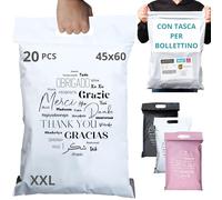 EMBALLAX - 20 Buste per Spedizioni Vinted grandi CON TASCA PER BOLLETTINO - XXL 60x45cm - NON TRANSPARENTI/RESISTENTI - Sacchetti Spedizione in Plastica - Pochette per Spedizioni Postali - grazie