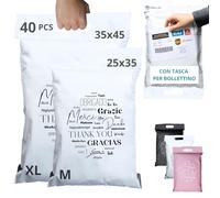 EMBALLAX - 40 Buste per Spedizioni Vinted CON TASCA PER BOLLETTINO - 2 Taglie M/XL - NON TRANSPARENTI/ULTRA-RESISTENTI - Sacchetti Spedizione in Plastica - Pochette Postali con Maniglia - grazie