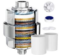 EMBATHER - Filtro doccia a 20 stadi per acqua dura, rimuove cloro/fluoruro/metalli pesanti, filtro addolcitore doccia ad alto rendimento per capelli, 2 cartucce, cromato lucido