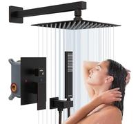EMBATHER Sistema doccia in bronzo lucidato ad olio, set doccia da 25,4 cm, con soffione quadrato a pioggia e doccetta ad alta pressione, set combinato per bagno a parete (contiene valvola ruvida e