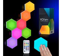 Emberela Hexlights - Confezione da 7 luci esagonali, pannelli da parete RGB touch e telecomandati, pannelli luminosi a LED per soggiorno, camera da letto, sala giochi, supporto da tavolo incluso