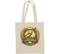 Emblem Celebrating Curious and Knowledgeable Minds - Borsa tote in cotone naturale, colore: Bianco