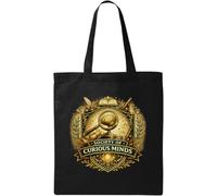 Emblem Celebrating Curious and Knowledgeable Minds - Borsa tote in cotone naturale, colore: Nero