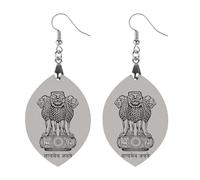 Emblem of India - Orecchini pendenti da donna, alla moda, in legno, con stampa, Star, Legno, Nessuna pietra preziosa