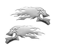 Emblema 3D cromato 2 Skulls 140x65 mm Base adesiva per esterno Trattamento cromo