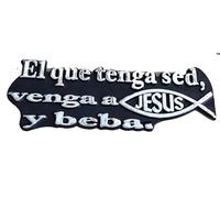 Emblema adesivo in metallo con testo religioso, chi ha SED venire a Gesù e beve, simbolo di pesce cristiano, argento e nero