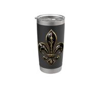 Emblema araldico francese gotico nero Fleur-de-Lis Bicchiere termico in acciaio inox doppia parete