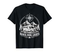 Emblema Campeggio con Camper e Montagne Maglietta