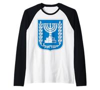 Emblema di Israele Menorah Bandiera Israeliana Gerusalemme Pace Maglia con Maniche Raglan