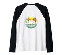 Emblema fiore di loto bianco - Design stampato sul retro Maglia con Maniche Raglan