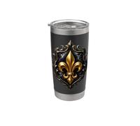 Emblema Fleur-De-Lis nero con pergamene gotiche Bicchiere termico in acciaio inox doppia parete