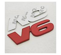 Emblema for griglia anteriore, logo del motore V6 in metallo 3D, emblema for bagagliaio posteriore, adesivo for parafango laterale, accessori for esterni for auto.(Sticekr V6 Red)