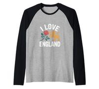 Emblema I Love England Leone E Rosa Maglia con Maniche Raglan