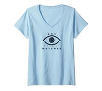 Emblema osservatore Celeste per osservare Le Stelle Maglietta con Collo a V, Donna, Celeste, XXL