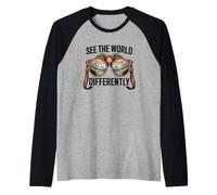 Emblema retrò binocolo Vedere Il Mondo in Modo Diverso Maglia con Maniche Raglan