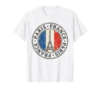 Emblema Vintage di Parigi Francia con Torre Eiffel invecchiata Maglietta
