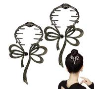 Emboadlie Bow Light Luxury Premium Feeling Hairpin, Metal Hairclip Ponytail Buckle Hair Pin Claw Clip, Sparkling Elegant Hair Clip(C)