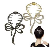 Emboadlie Bow Light Luxury Premium Feeling Hairpin, Metal Hairclip Ponytail Buckle Hair Pin Claw Clip, Sparkling Elegant Hair Clip(E)