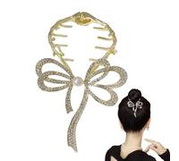 Emboadlie Bow Light Luxury Premium Feeling Hairpin, Metal Hairclip Ponytail Buckle Hair Pin Claw Clip, Sparkling Elegant Hair Clip(B)