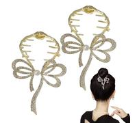 Emboadlie Bow Light Luxury Premium Feeling Hairpin, Metal Hairclip Ponytail Buckle Hair Pin Claw Clip, Sparkling Elegant Hair Clip(D)