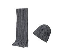 Embouro 2PCS Set di Sciarpe Beanie in Maglia di Lana Merino per Uomo e Donna, Sciarpe Lunghe Invernali Morbide e Calde con Cappello Beanie di Lana (carbone)